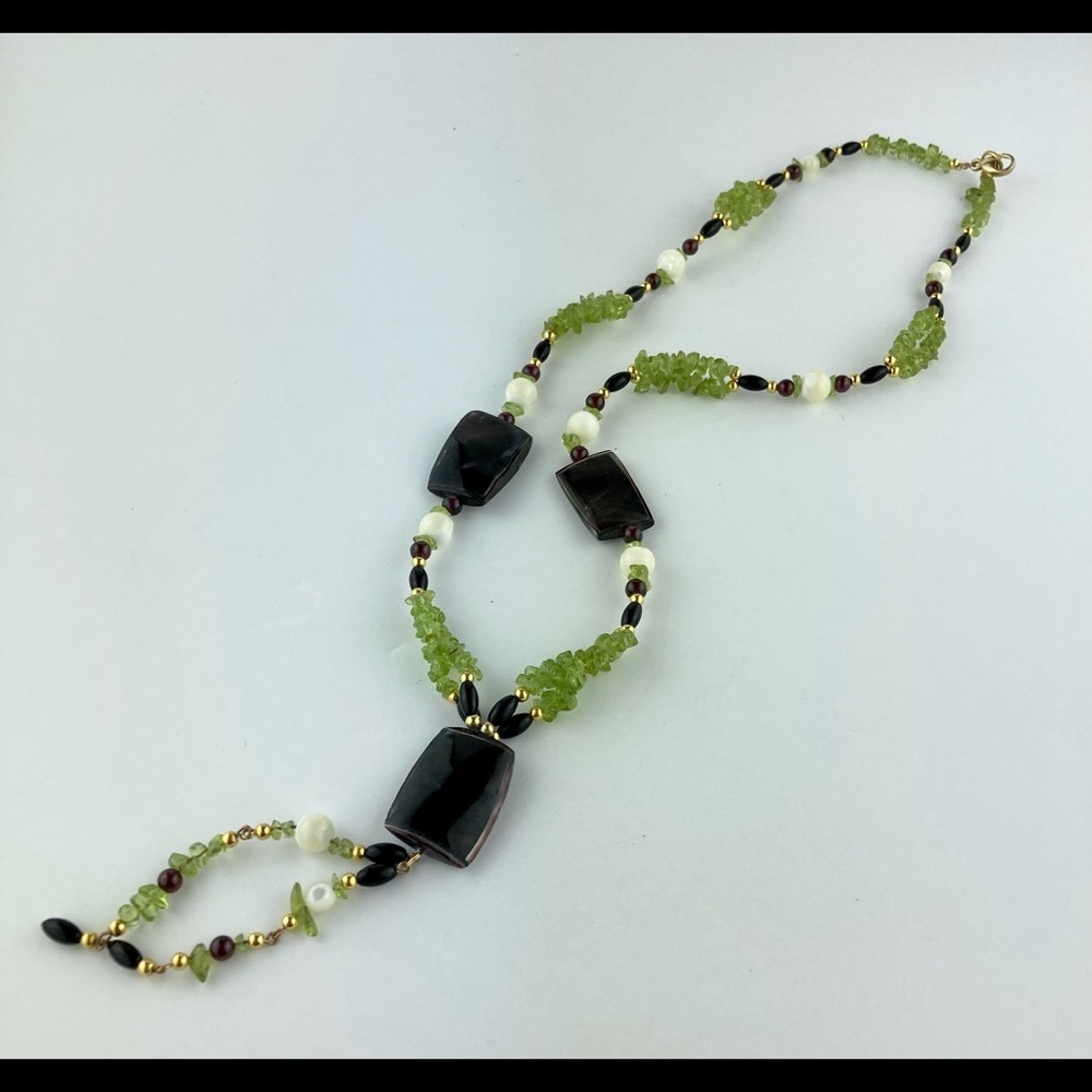 Vintage Beaded Gemstone Strung Tassel Necklace